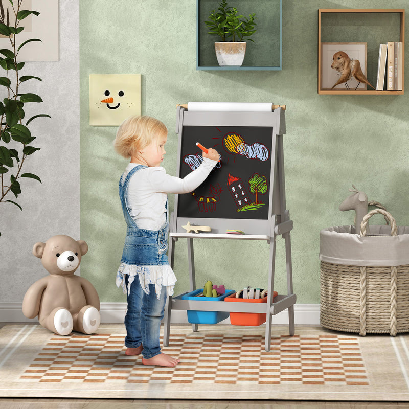 Kids Art Easel with Paper Roll Double Sided Whiteboard and Chalkboard by AIYAPLAY