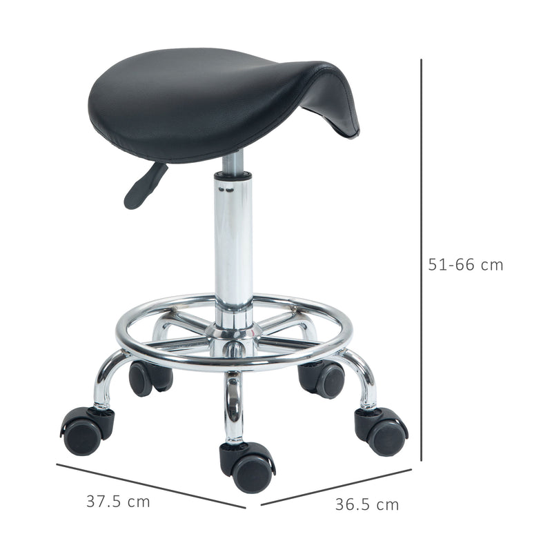 Ergonomic Rolling Saddle Stool With Wheels for Salon Spa or Tattoo Studio, Black