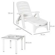 White 3 Piece Garden Furniture Set With Dining Table And Lounger Chairs For Outdoor Lounging