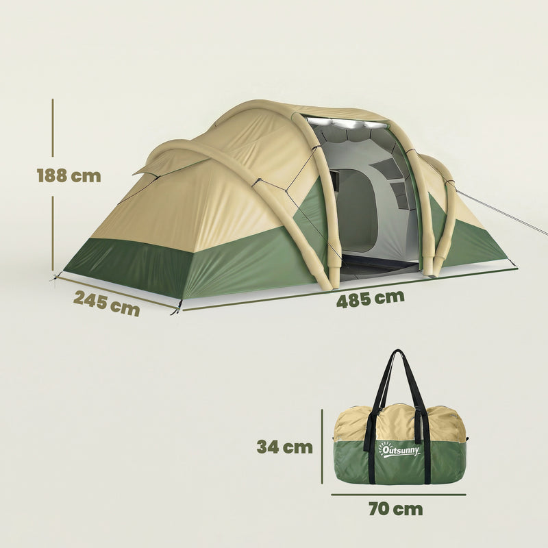 Inflatable Family Tent with Two Bedrooms and Quick 5 Minute Setup for Camping Green Brown