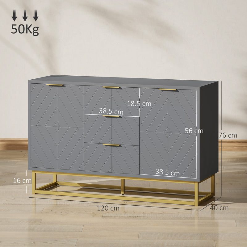 Grey Sideboard with 3 Drawers and Adjustable Shelves for Living Room Storage