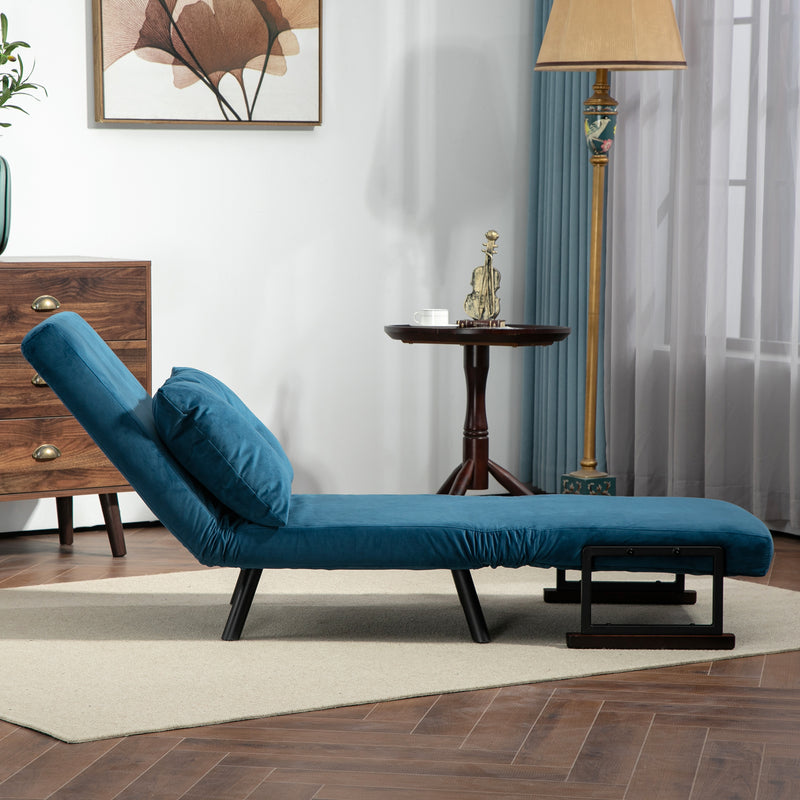 4 in 1 Single Chair Bed with Pillow Converts to Lounger or Guest Bed Navy Blue