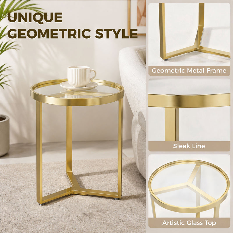 Side Table for Small Spaces with Easy Clean Glass Top