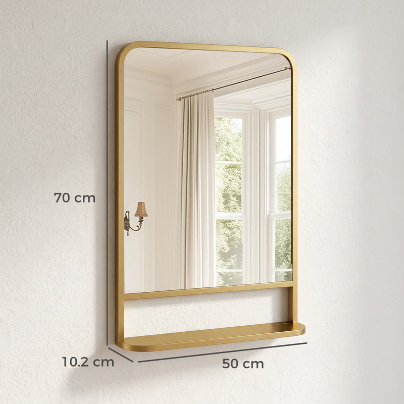 Hallway Wall Mirror with Shelf for Keys and Essentials Medium Size Gold