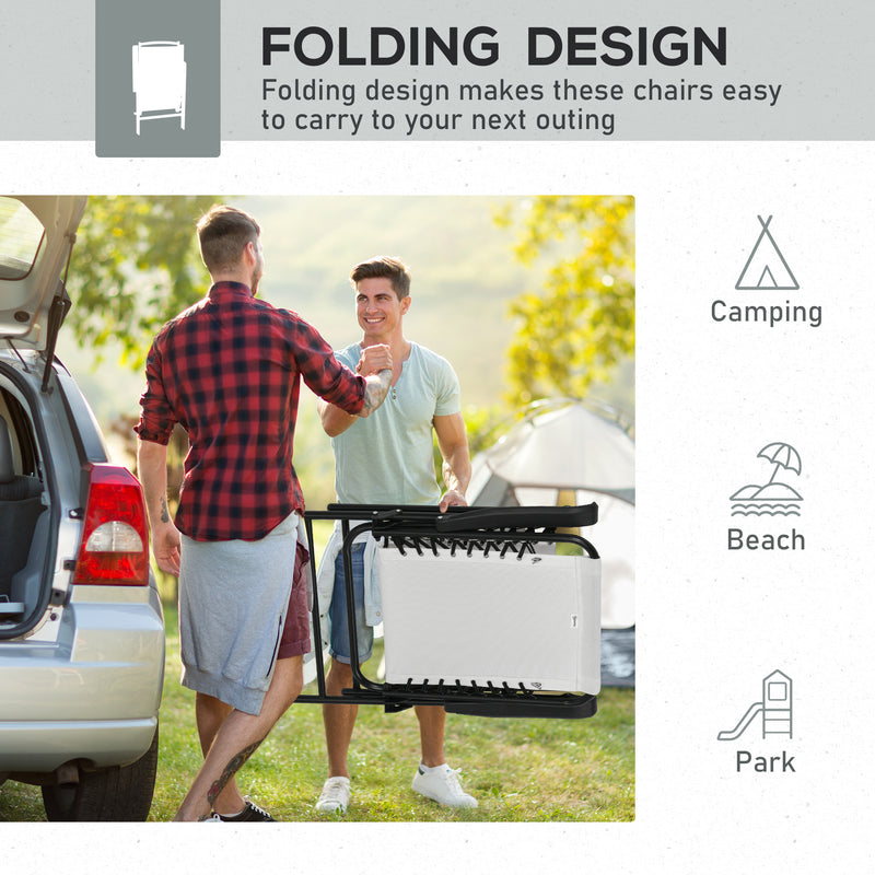 2 Piece Folding Garden Chairs Set with Armrests for Camping Beach or Patio Cream White AOSOM