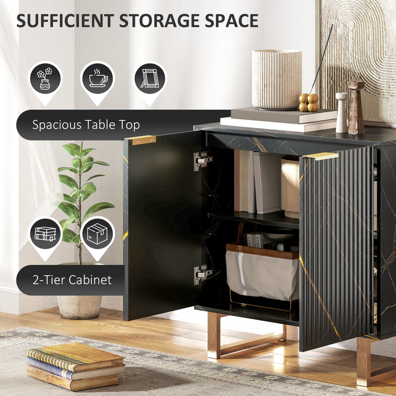 Sideboard and Nightstand Set for Organised Living or Bedroom Storage Black Marble Effect