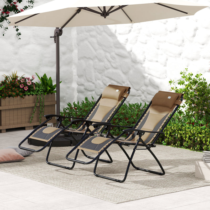 Set of 2 Zero Gravity Recliner Outdoor Chairs with Padded Seat and Cup Holder by Outsunny