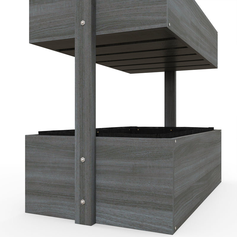 Four Tier Grey Wooden Plant Stand with Baskets for Garden and Patio by Outsunny