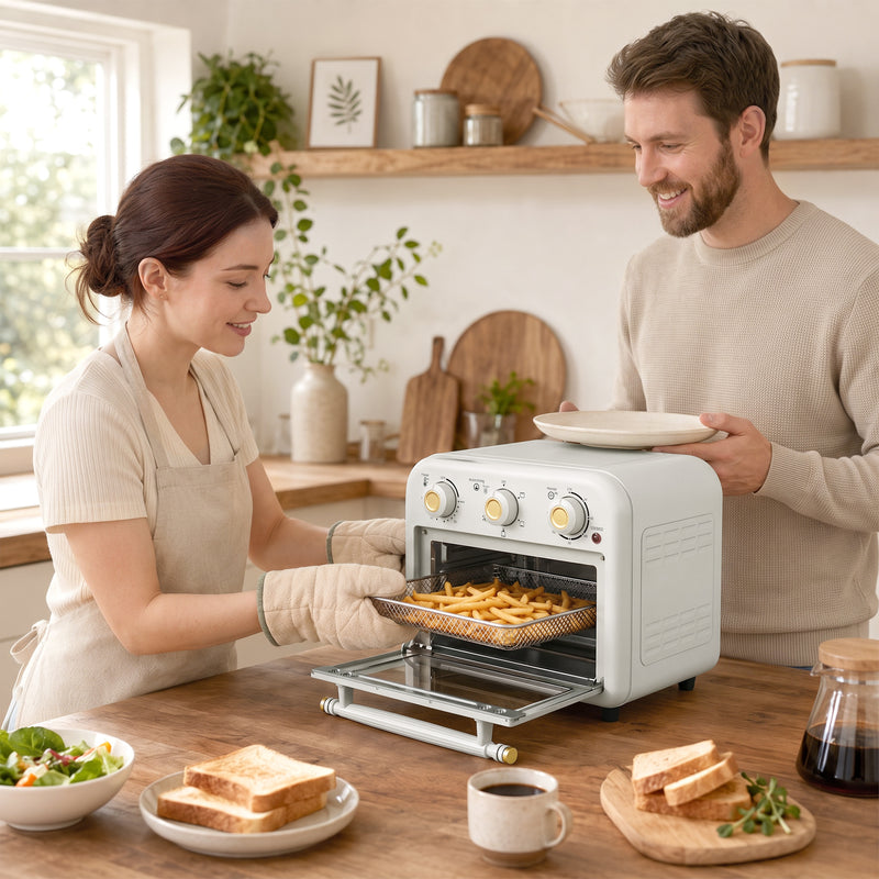 Air Fryer Oven 12L for Quick Family Meals with Simple Controls Cream White Gold Tone