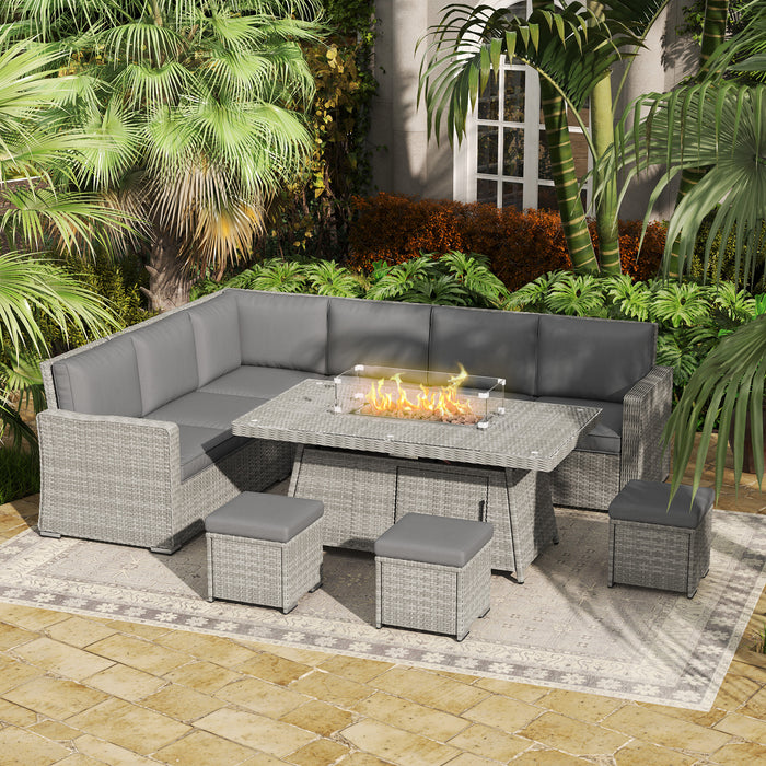 Grey 7 Piece Rattan Garden Sofa Set With Firepit Table by Outsunny