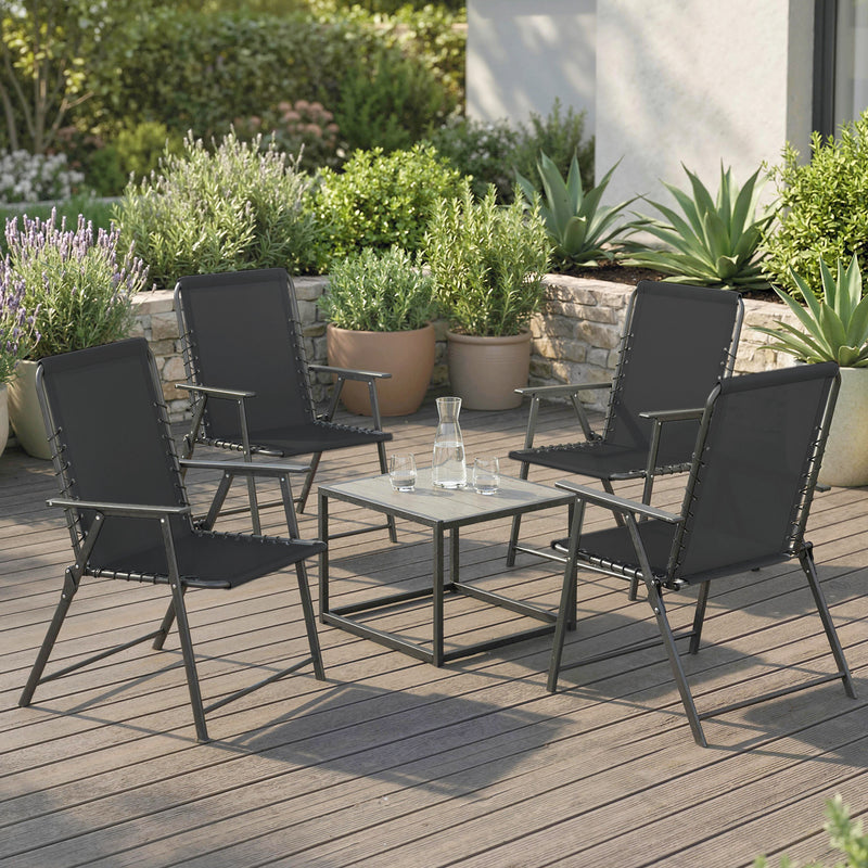 Folding Garden Chairs Set of 4 for Comfortable Outdoor Seating Black Outsunny