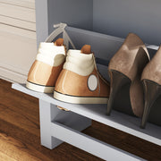 Narrow Wooden Shoe Cabinet with Flip Doors and Adjustable Shelf for Hallway Storage Grey