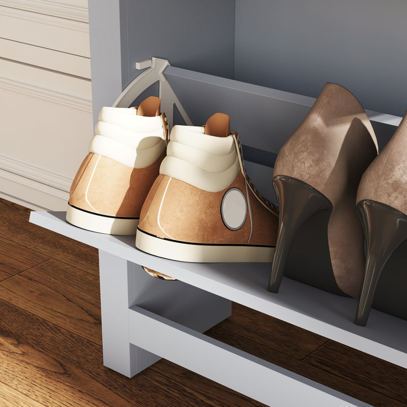 Narrow Wooden Shoe Cabinet with Flip Doors and Adjustable Shelf for Hallway Storage Grey