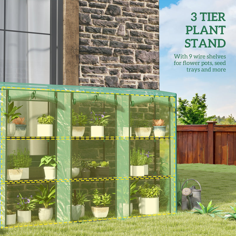 Tall 9 Shelf Mini Greenhouse For Plants And Seedlings With Zipped Cover Green AOSOM