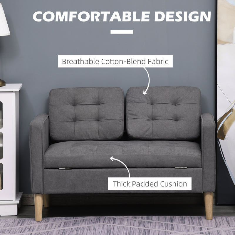 2 Seater Sofa with Hidden Storage and Wood Legs Ideal for Small Living Rooms Grey