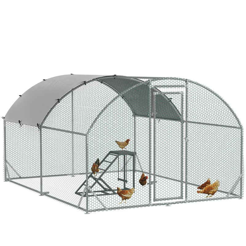 Large Walk In Chicken Run with Activity Shelf and Roof Cover for Backyard Use, Green