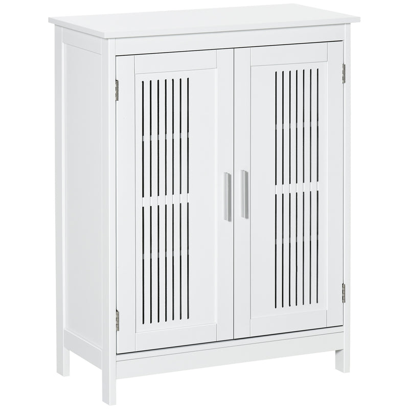 White Freestanding Bathroom Floor Cabinet With Shelves For Towels And Toiletries Storage