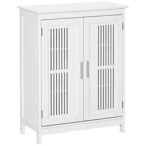 White Freestanding Bathroom Floor Cabinet With Shelves For Towels And Toiletries Storage