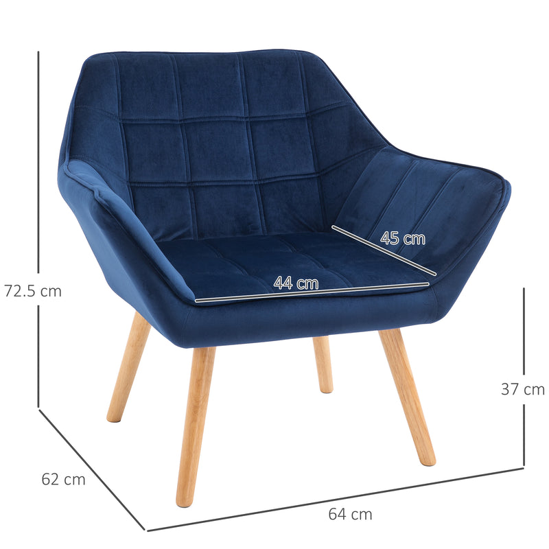 Set of 2 Upholstered Armchairs with Wide Arms and Wooden Legs for Bedroom Seating Blue