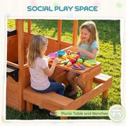 Wooden Outdoor Playhouse With Benches and Snack Bar for Creative Kids Role Play Light Brown Aiyaplay