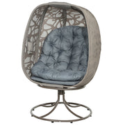 Grey Swivel Egg Chair with Cushions Foldable Basket Seat and Metal Frame for Indoor Outdoor Use by Outsunny