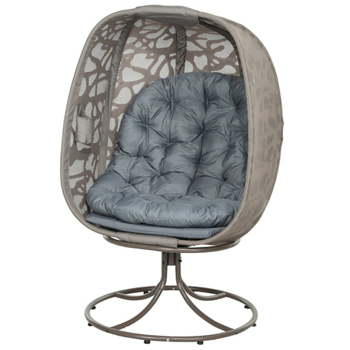 Grey Swivel Egg Chair with Cushions Foldable Basket Seat and Metal Frame for Indoor Outdoor Use by Outsunny