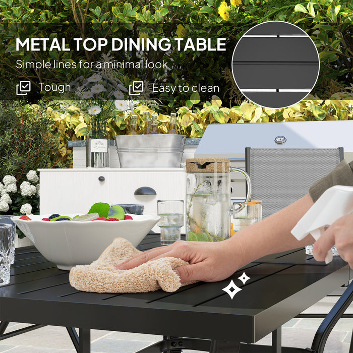 Grey 7 Piece Steel Patio Dining Set With Parasol Hole by Outsunny