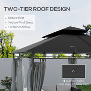 Dark Grey 3 x 4m Metal Frame Gazebo With Two-Tier Roof by Outsunny