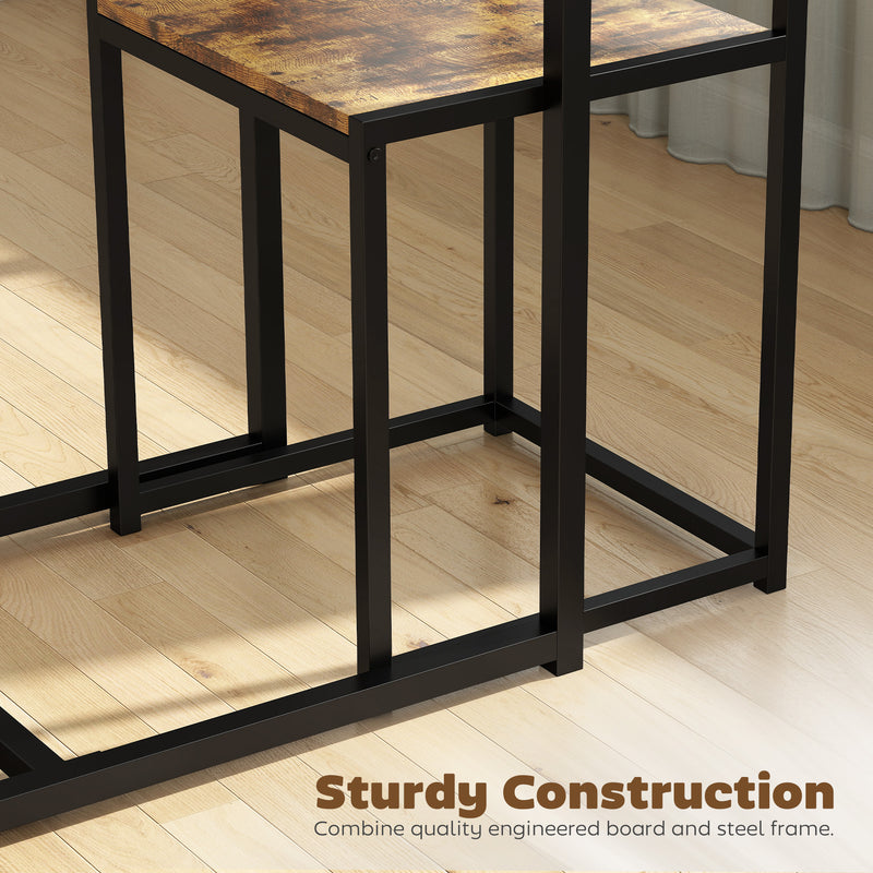 3pc Wooden Dining Table and Stool Set for Small Spaces - Ideal For Dining or Study Desk Use, Rustic Brown