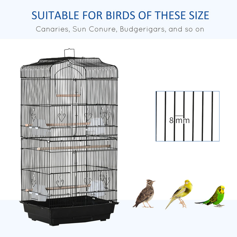 Large Metal Bird Cage with Stand and Swing for Budgies and Parakeets, Black