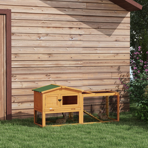 Wooden Rabbit Hutch With Spacious Outdoor Run Ideal For Gardens Or Patios Yellow