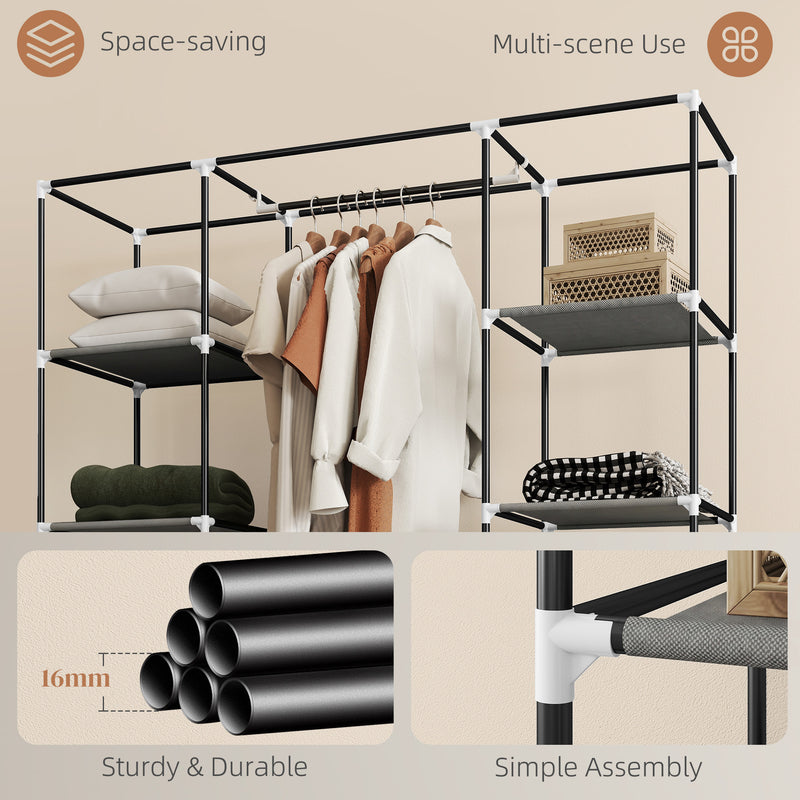 Fabric Wardrobe with Hanging Rail and 10 Shelves for Easy Bedroom Storage