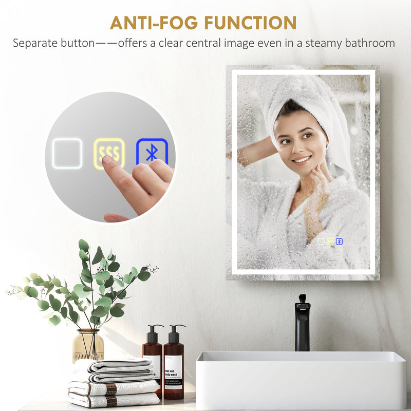 Silver LED Bathroom Mirror 50 x 70 cm with Bluetooth and Anti-Fog Function