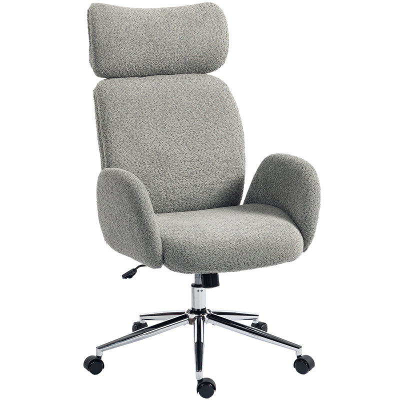 Ergonomic Office Chair with Adjustable Headrest and Boucle Fabric for Home Working Charcoal Grey AOSOM