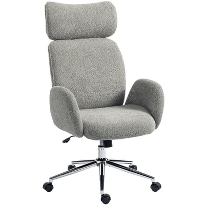Ergonomic Office Chair with Adjustable Headrest and Boucle Fabric for Home Working Charcoal Grey AOSOM