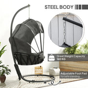 Grey Hanging Egg Chair Swing with Stand Cushion and Retractable Canopy for Indoor or Outdoor by Outsunny