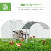 Large Metal Chicken Coop with Weatherproof Cover for Outdoor Use 5.7 x 2.8 x 2m Silver
