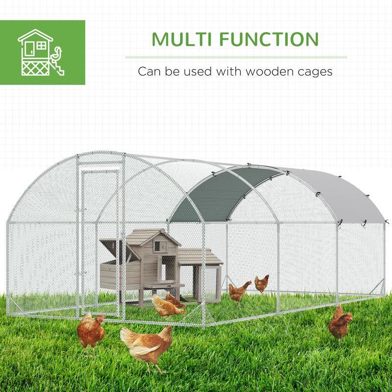 Large Metal Chicken Coop with Weatherproof Cover for Outdoor Use 5.7 x 2.8 x 2m Silver