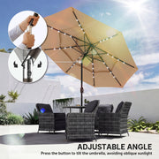 Garden Parasol with Solar LED Lights and Adjustable Shade for Outdoor Dining Khaki Outsunny