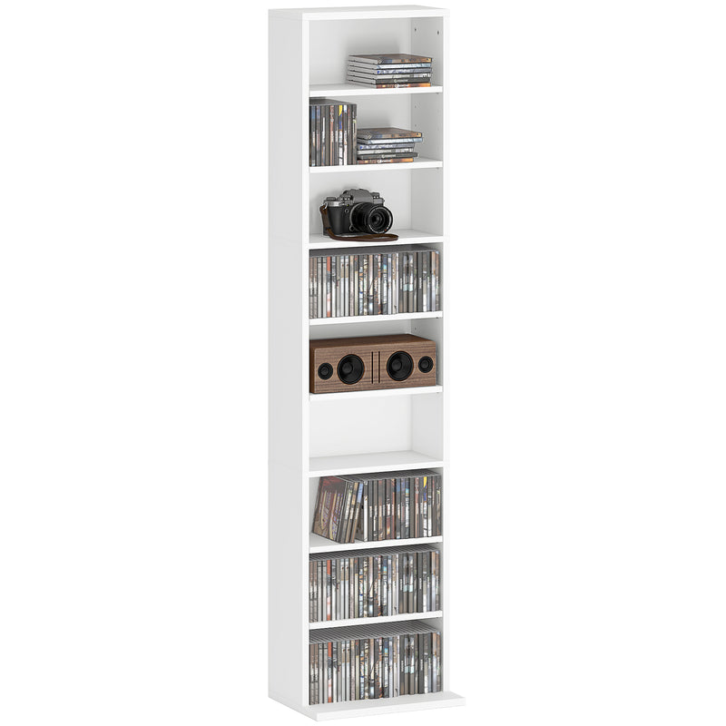White 260 CD Storage Unit Slim Tall Media Tower Shelf for Home or Office