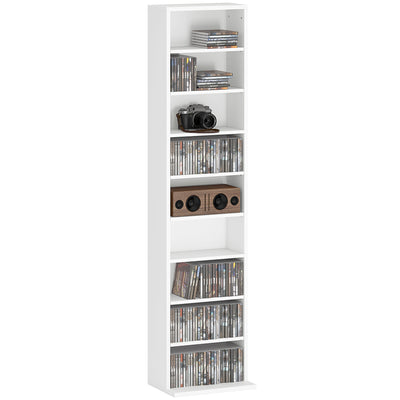 White 260 CD Storage Unit Slim Tall Media Tower Shelf for Home or Office