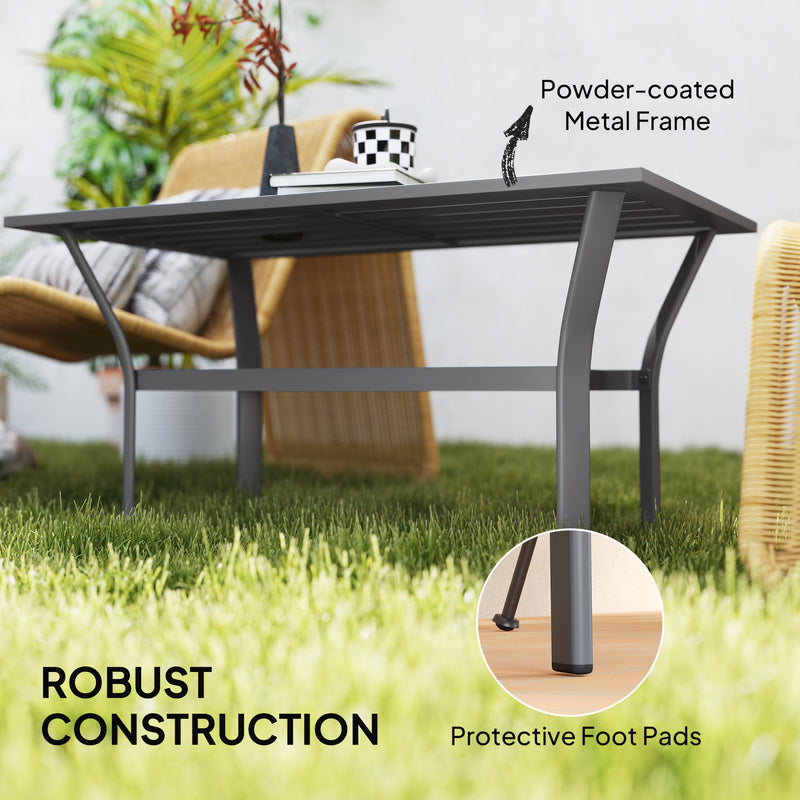 Dark Grey Metal Garden Coffee Table Rectangular Outdoor Side Table With Slatted Top by Outsunny