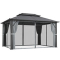 Grey 3x4m Hardtop Garden Gazebo with UPF30+ Roof and Netting by Outsunny