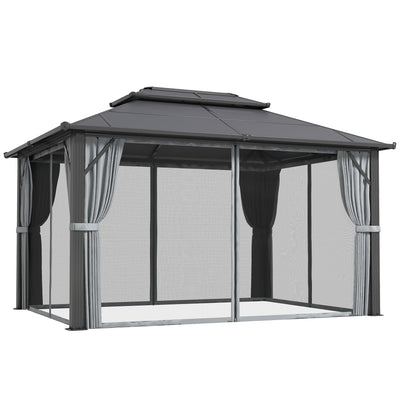 Grey 3x4m Hardtop Garden Gazebo with UPF30+ Roof and Netting by Outsunny