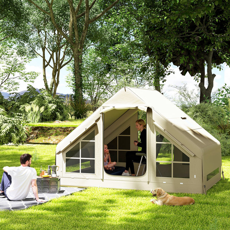 Inflatable 2 to 4 Person Camping Tent with Fast 2 Minute Setup and Weatherproof Design Beige