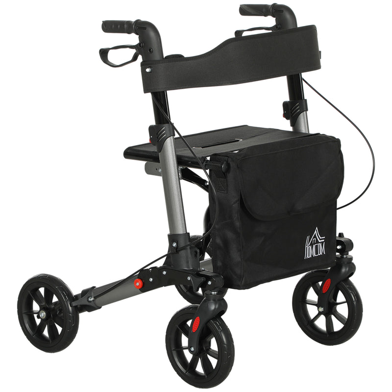 4 Wheel Folding Rollator Walker with Seat Bag and Dual Brakes for Seniors and Disabled by HOMCOM AOSOM