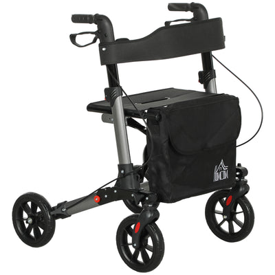 4 Wheel Folding Rollator Walker with Seat Bag and Dual Brakes for Seniors and Disabled by HOMCOM AOSOM