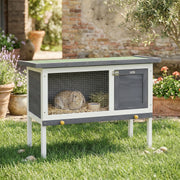 Wooden Outdoor Rabbit Hutch with Raised Base and Easy Clean Tray Grey White AOSOM