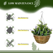 Set of 2 Artificial Hanging Lavender Flower Pots for Garden or Balcony Display Purple