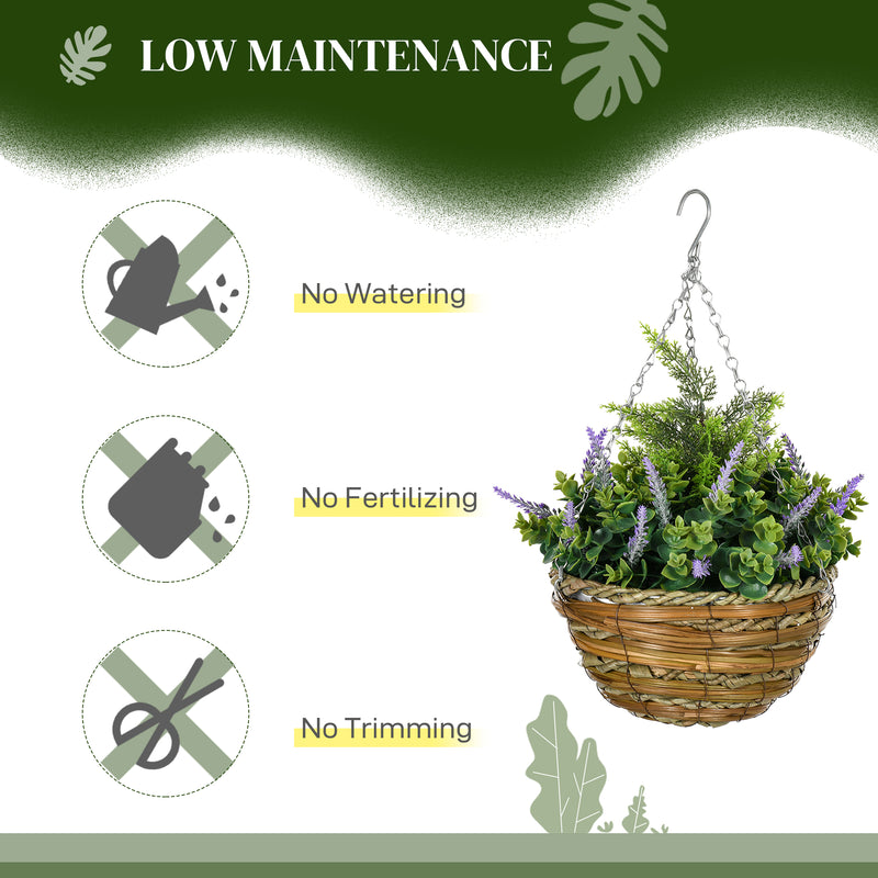 Set of 2 Artificial Hanging Lavender Flower Pots for Garden or Balcony Display Purple